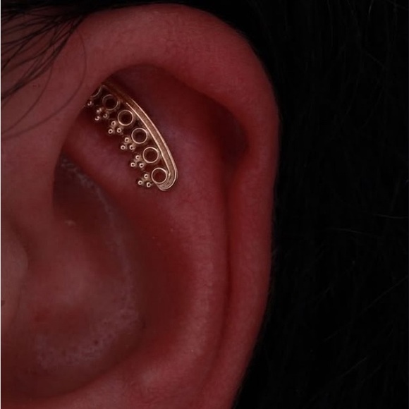 Kiwi diamond threaded 14k yellow gold Vishnu arch - Picture 2 of 4